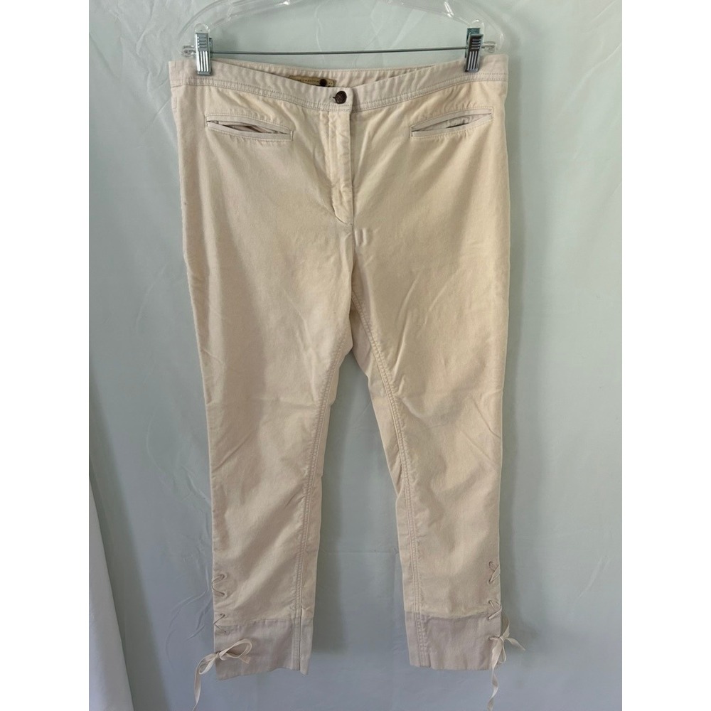 Leifsdottir Cream Corduroy Lace Up Ankle Cropped Pants Womens 14 Off White Slim